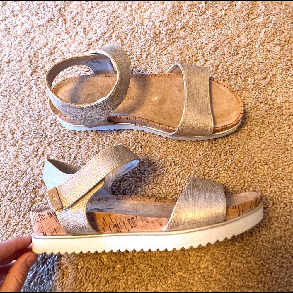 gold cork sandals
